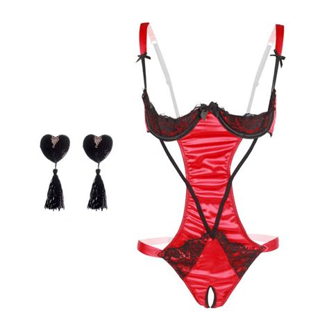 Lace Bow Backless Nightwear Teddy Lenceria Sexi Para Mujer Black Red