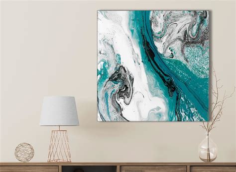 Teal And Grey Swirl Living Room Canvas Wall Art Accessories Abstract