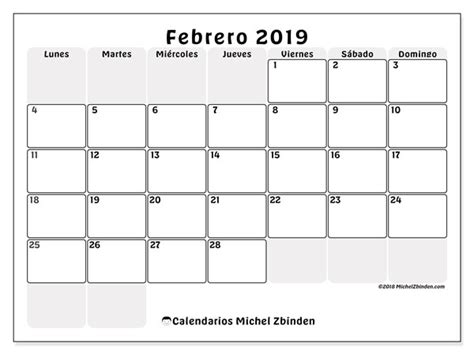 Calendario Febrero 2019 44ld Michel Zbinden Es