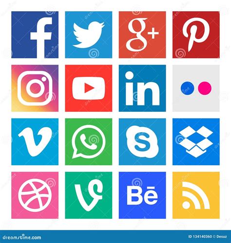 Social Media Icons Buttons Collection In Vector Editorial Image