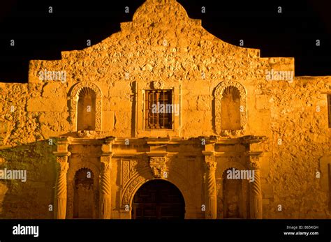 The Alamo Mission Historic Shrine Monument At Alamo Plaza Night With