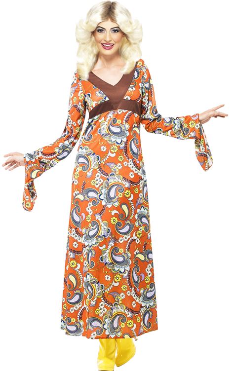 1960s Woodstock Maxi Dress Ladies Fancy Dress 60s Hippie Womens Costume
