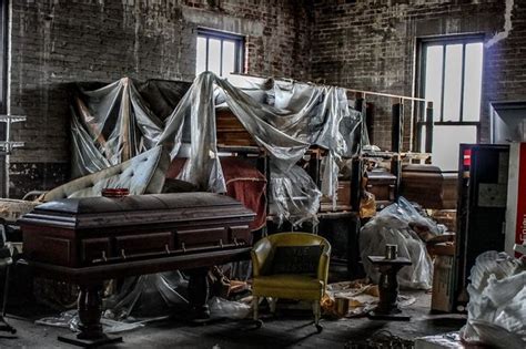 Inside Creepy Abandoned Funeral Home With Rotting Chapel Open Coffins