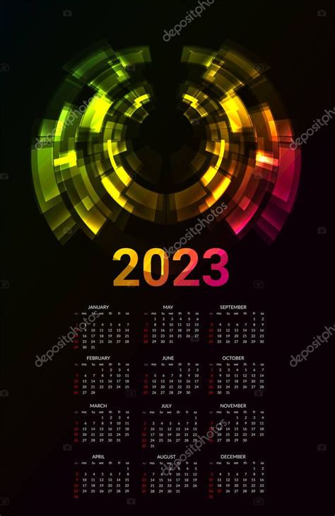 Calendario Para 2023 Ilustración Vectorial Con Meses Sobre Fondo Negro