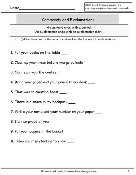 Sentences Worksheets From The Teachers Guide Types Of Sentences