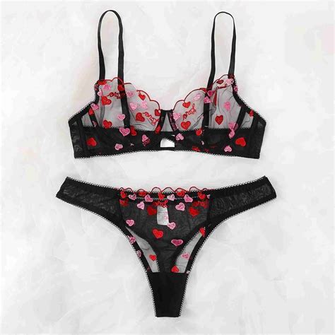 Women Sexy Lingerie Heart Shaped Embroidery Bra And Brief Sets Sexy Women
