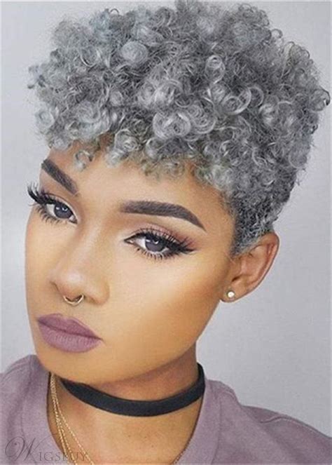 short afro kinky curly synthetic wigs grey mixed black pixie cut wig for women ebay
