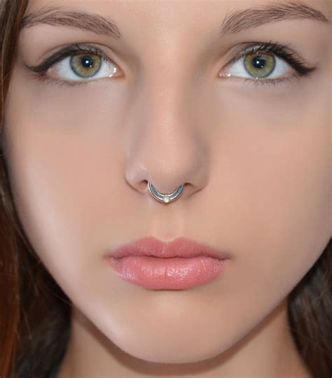Silver Septum Ring 2mm Blue Opal Nose Ring Septum Jewelry Etsy