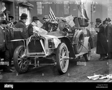 Automobile Race 1908 Nlelouvier In His Automobile In Time Square