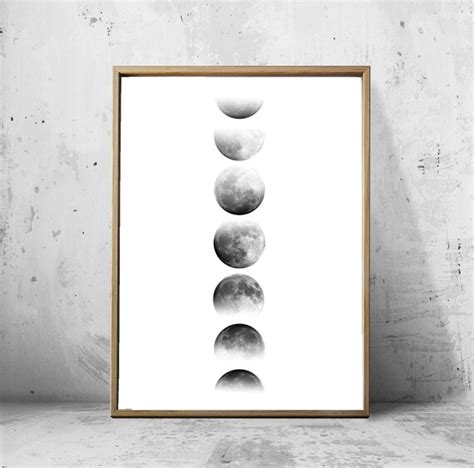 Moon Phase Print Minimalist Poster Black And White Wall Art