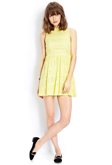 Lyst Forever 21 Retro Lace Dress In Yellow