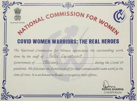 Certificate Of Appreciation Received From National Commission For Women