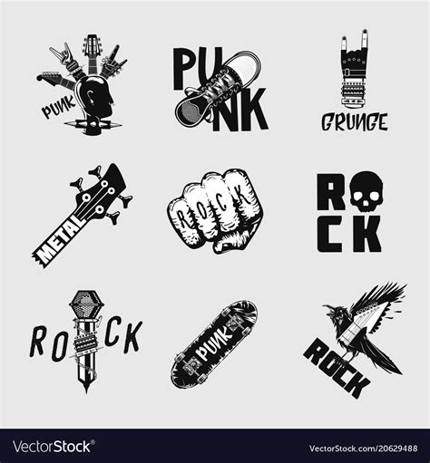 Rock Music Vintage Emblem Set Undeground Punk Vector Image