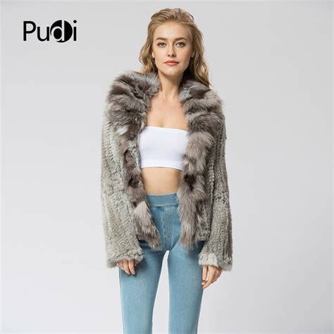 cr072 knitted real rabbit fur coat overcoat jacket with fox fur collar russian women s winter
