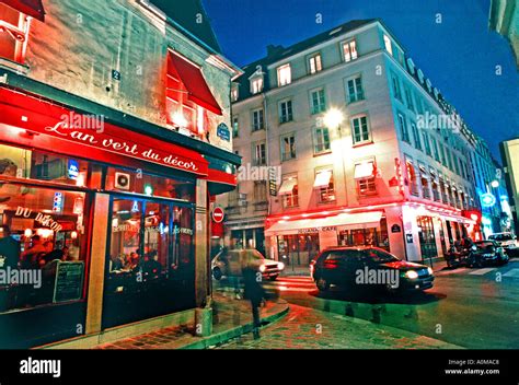 Paris France Street Scene In Bastille Area Bars Cafes Rue De Lappe