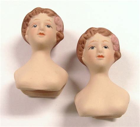 Vintage Porcelain Doll Heads Two 2 Doll Heads Brown Hair Etsy