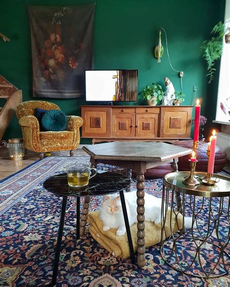 Eclectisch Interieur Groen Kleur Vintage Living Room