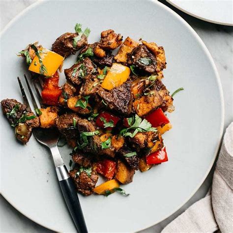 I love making my paleo meal prep on the grill this time you don't need an outdoor grill to enjoy these asian sesame steak kabobs on your whole30. Whole30 Steak Bites with Sweet Potatoes and Peppers Recipe ...