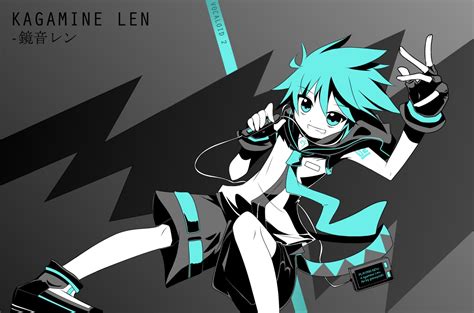 All Male Aqua Eyes Aqua Hair Gloves Headphones Kagamine Len Male Monochrome Short Hair Shorts