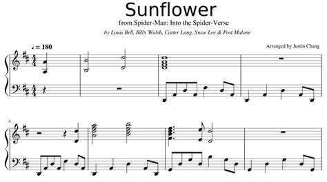 Post Malone And Swae Lee Sunflower Piano Sheet Music Pdf