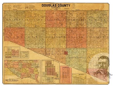 Historic Douglas County Sd Map 1900 Vintage South Dakota Art Print