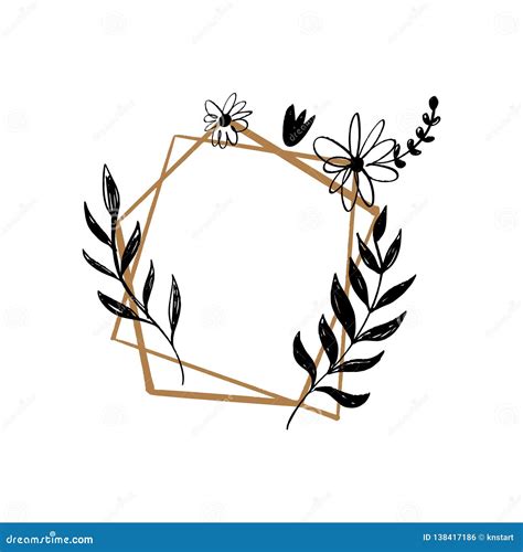 Hand Drawn Frame Illustration Vector Floral Lurel Wreath With Flowers