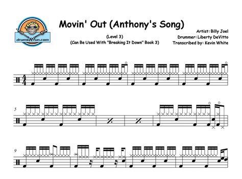 Billy Joel Movin Out Anthonys Song Drum Transcription Level 3