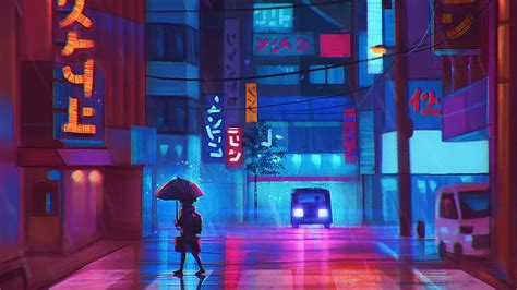 Anime Landscape Neon Penuh Warna Wallpaper Hd Wallpaperbetter