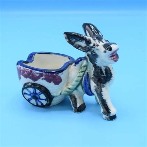 Donkey Planter Japan Vintage Ceramic Painted Donkey Pulling Cart Plant