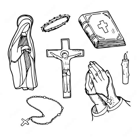 Conjunto De Iconos De Fideos De Religión Cristiana Colección De