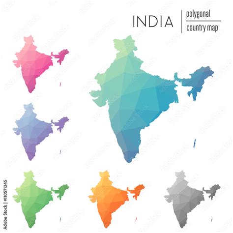 Set Of Vector Polygonal India Maps Bright Gradient Map Of Country In