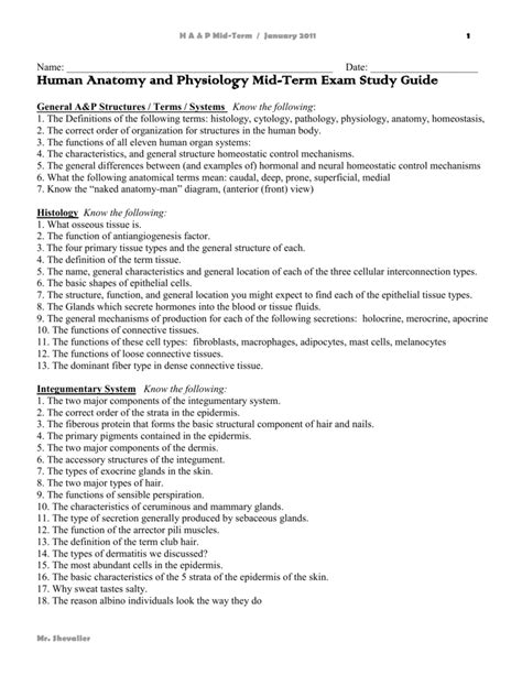 Anatomy And Physiology 1 Final Exam Study Guide Answers Study Poster