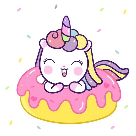 Cute Unicorn Vector With Donut Cartoon Free Template Ppt Premium