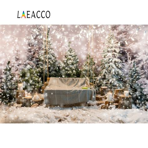 Laeacco Photography Backdrops Dreamy Light Bulb Pine Snow Polka Dots