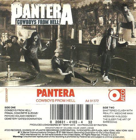 Pantera Cowboys From Hell 1990 Cassette Discogs