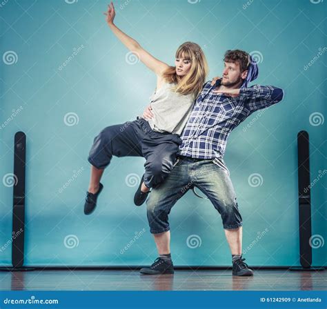 Couple Of Young Man And Woman Dancing Hip Hop Stock Image Image Of Relations Casual 61242909