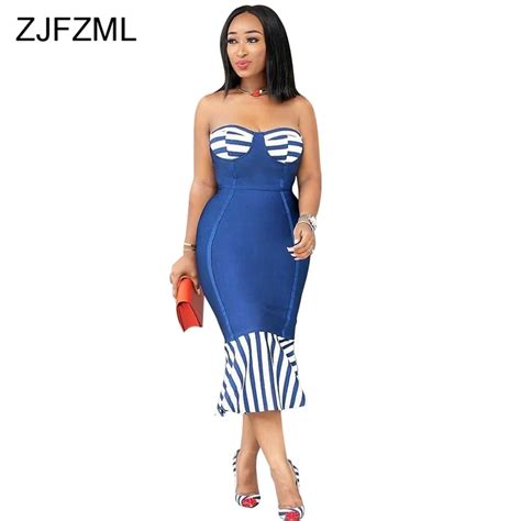 Buy Blue White Striped Sexy Mermaid Dress Women Off