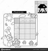 Crossword Illustration Answer Japanese Nonogram Kids Vector Puzzle Education Cartoon School Coloring Mushroom Graphic Book Depositphotos Squirrel Outline Children Game sketch template
