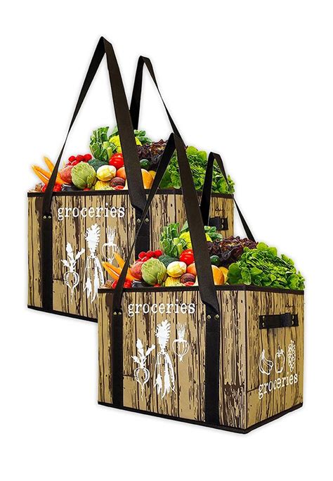 Earthwise Deluxe Collapsible Reusable Shopping Box Grocery Bag Set With