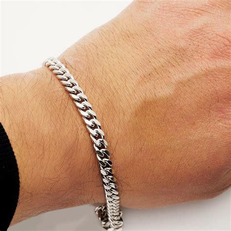 5mm Mens Solid Sterling Silver Cuban Chain Bracelet Tight Curb Link