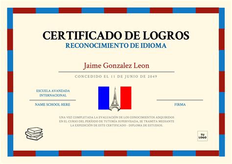 Certificado De Logros Editable Para Escuelas De Idiomas Escuela De