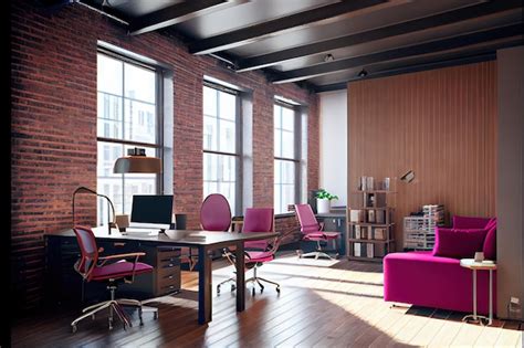 Premium Ai Image Contemporary Loft Office Viva Magenta Colors