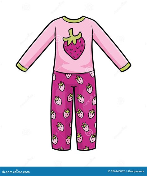 Cartoon Vector Illustration For Kids Pyjamas With Strawberry Pattern