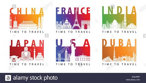 Bundle Of Famous Landmark Silhouette Modern Style With Bright Gradient