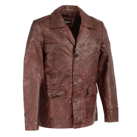 Men's Leather Car Coat Jacket w/ Button Front - Milwaukeee Leather