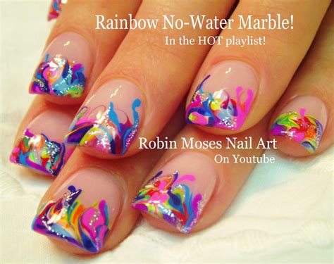 Robin Moses Nail Art Neon Rainbow Nails Done With No Water Marbling