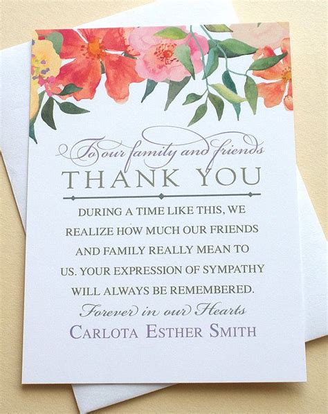 Thank You Sympathy Cards With Colorful Flowers Personalized Flat