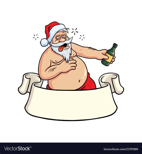 Drunk Santa Claus Drinking Booze Christmas Card Vector Image