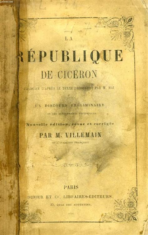La Republique De Ciceron By Ciceron Par M Villemain Bon Couverture Souple 1859 Le Livre
