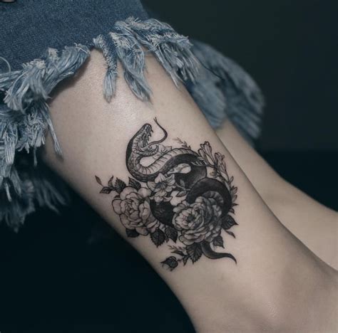 Small Snake Flower Ankle Tattoo Ankle Tattoo Cover Up Flower Tattoo On